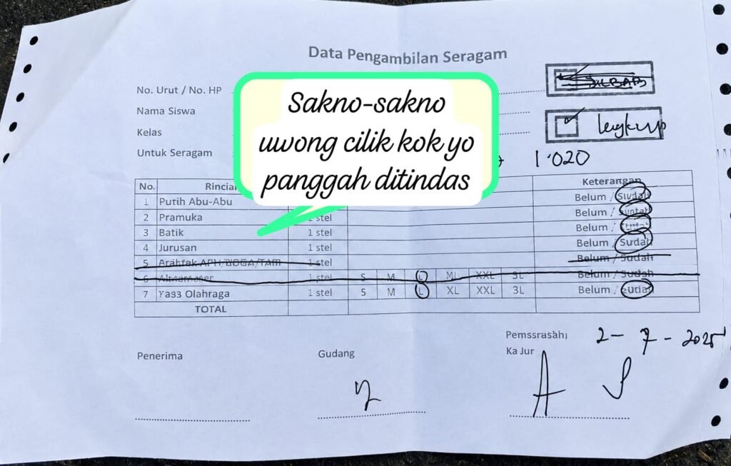 Ketua LSM HARIMAU DPC Kabupaten Banyuwangi Yusuf Kurniawan Menyoroti Terkait Dugaan Jual Beli Seragam di SMKN 1 Banyuwangi, Kepala Sekolah Dan Humas Bungkam Tidak Bicara Saat Dikonfirmasi. 2 IMG 20260704 WA0121